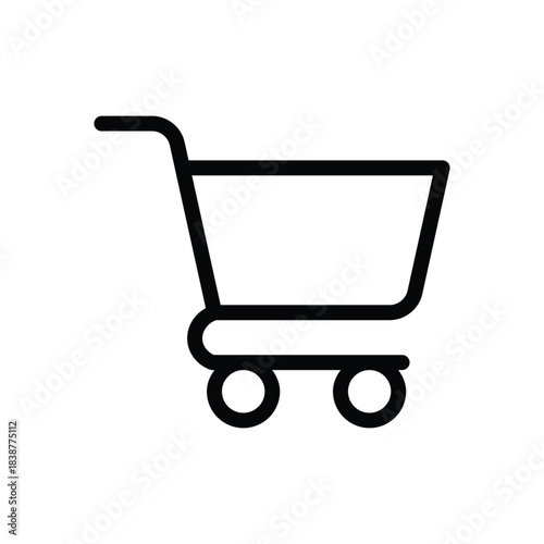 Minimalist shopping cart icon with clean lines, representing retail, online shopping, e-commerce, and store purchases