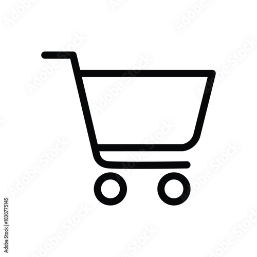 Minimalist shopping cart icon with clean lines, representing retail, online shopping, e-commerce, and store purchases