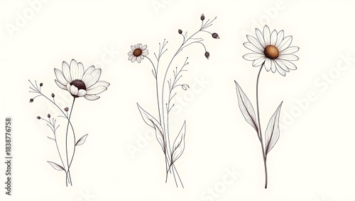 Elegant botanical line art with thin, expressive strokes and minimal detailing, modern aesthetic perfect for posters, branding, packaging, and lifestyle visuals.