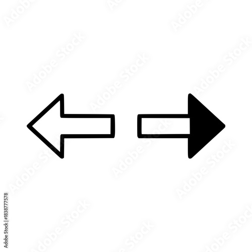 Opposing left and right arrow vector silhouette symbols representing direction choice and movement for user interface.
