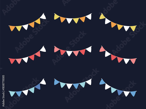 手書き風・赤・青・黄色のガーランドのイラスト素材セット_ベクター