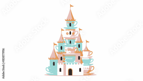 Whimsical Teacup Castle Illustration for a Magical Fairytale Theme