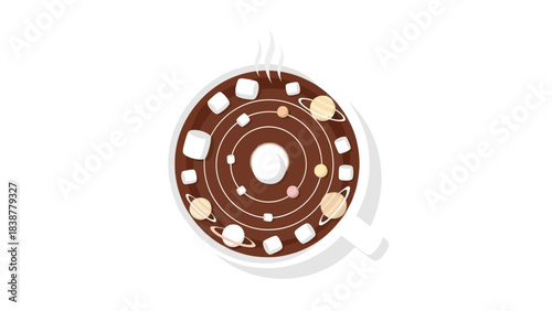 Whimsical hot chocolate with a delightful solar system design