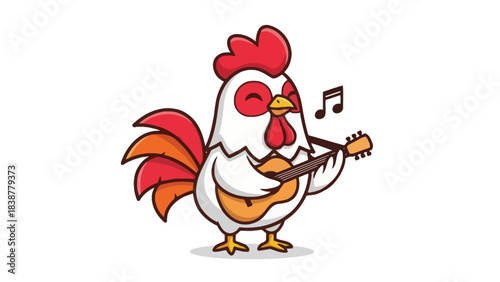 Cute rooster playing guitar and singing
