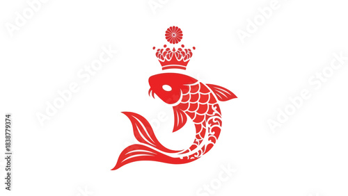 Red royal fish with a crown, isolated on white.
