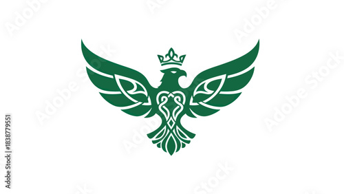 Stylized Green Eagle with Crown - Royal Heraldic Symbol