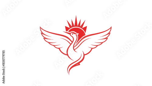 Phoenix with outstretched wings and sun symbol