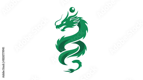 Green dragon illustration with pearl