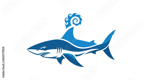 Blue shark with ocean wave
