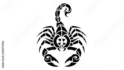 Stylized black tribal scorpion vector art illustration on white background