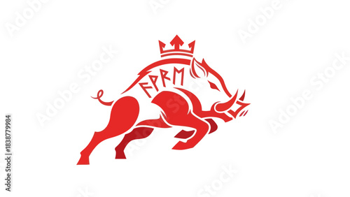 Stylized red wild boar with crown and lettering, clean background.