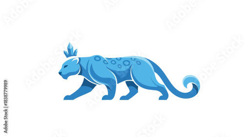 Stylized blue leopard with crystal crown walking