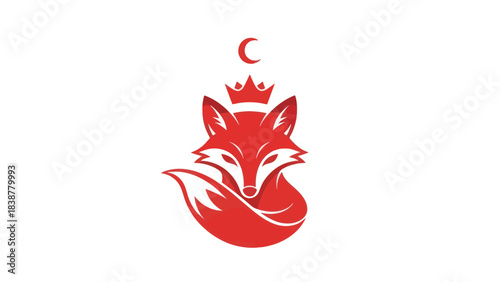 Elegant red fox logo with crown and crescent moon
