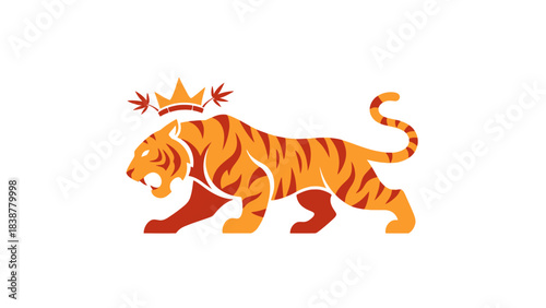 Stylized tiger wearing a regal crown and looking fierce