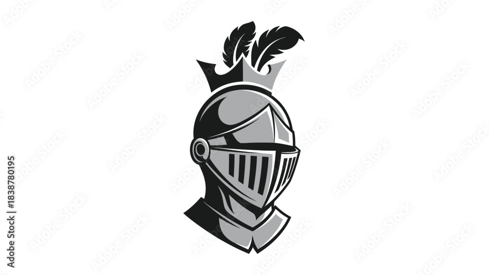 Fototapeta premium Knight Helmet Illustration with Crown and Feathers