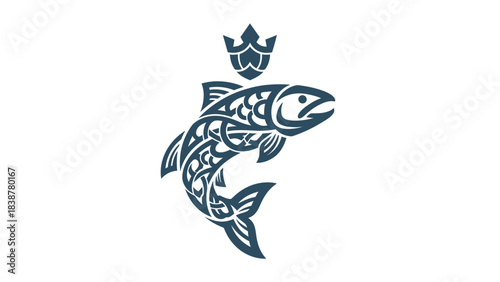 Stylized King Salmon with Crown in Celtic Knot Design