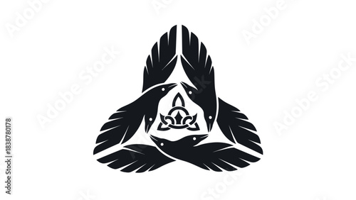 Celtic raven symbol with triquetra knot and three birds