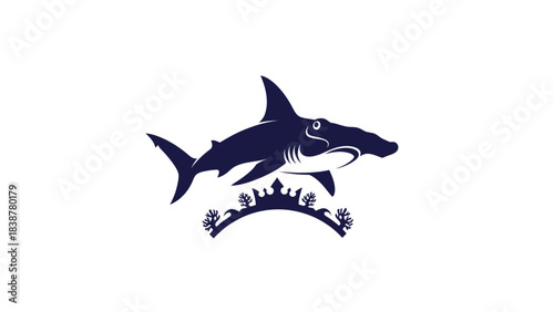 Stylized Hammerhead Shark and Marine Crown Illustration