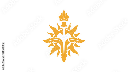 Golden Spartan helmet with sunburst leaf emblem