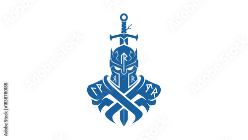 Viking warrior symbol with sword and runes