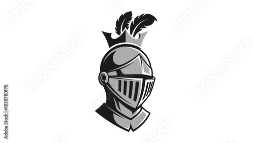 Knight Helmet Illustration with Crown and Feathers
