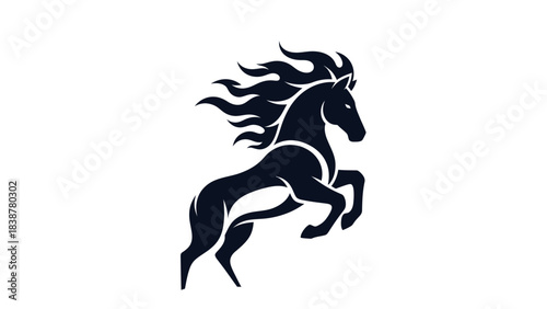 A dynamic illustration of a rearing horse with a flowing, fiery mane.