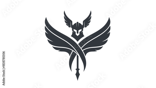 Mythological winged warrior with helmet and spear icon