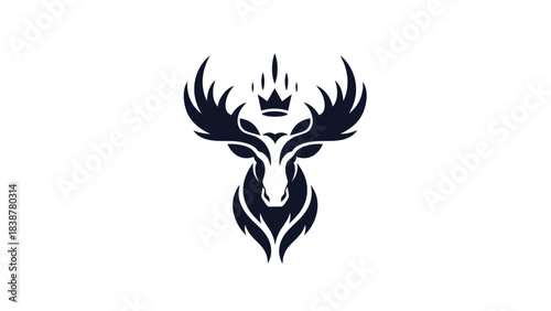 A regal crowned deer head illustration.