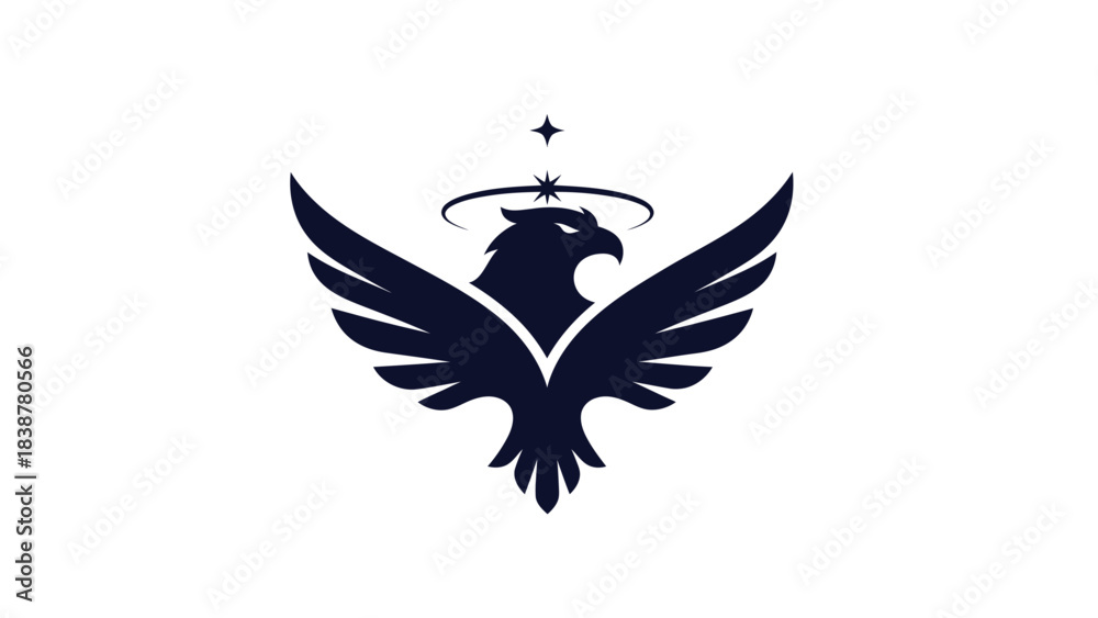 Obraz premium Stylized eagle with wings spread, halo, and star.
