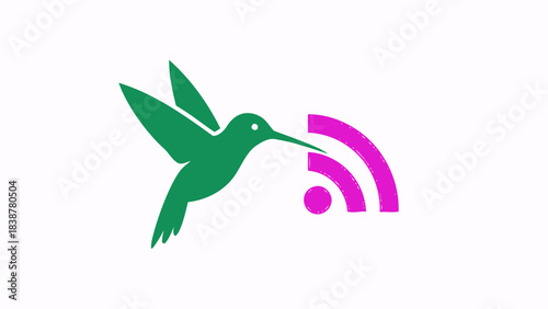 Green hummingbird approaching wifi signal