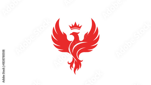 Red phoenix bird logo with crown on white background