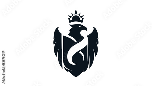 Regal Eagle Emblem with Crown and Wings, Heraldic Shield Design