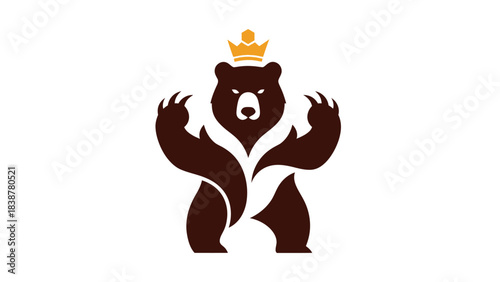 Stylized bear wearing a crown, in a powerful stance.