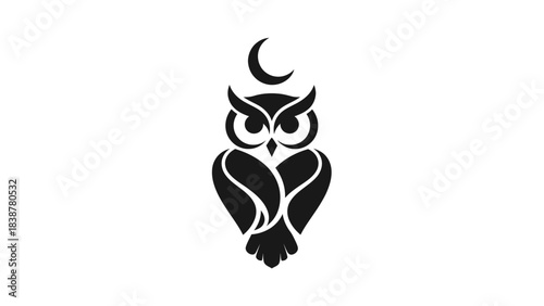Minimalist owl and crescent moon logo