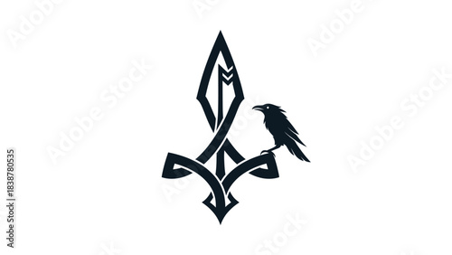 Viking raven on an abstract geometric symbol