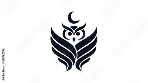 Stylized owl logo with crescent moon on a white background.