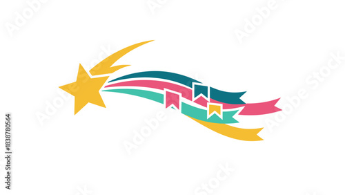 Stylized shooting star with colorful ribbons illustration
