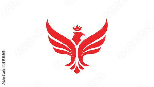 Red phoenix logo with crown and spread wings on white background
