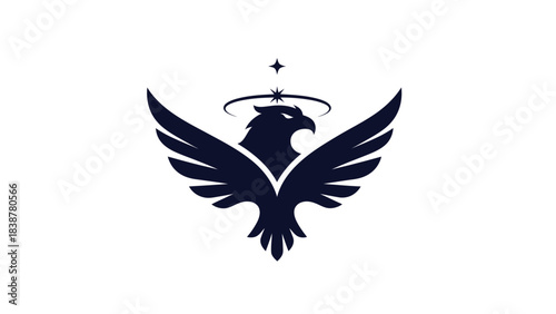 Stylized eagle with wings spread, halo, and star.