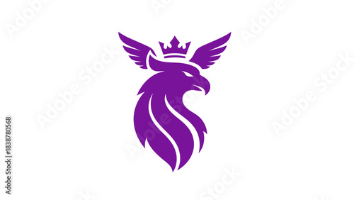 Stylized purple eagle head with crown and wings, a majestic logo design.