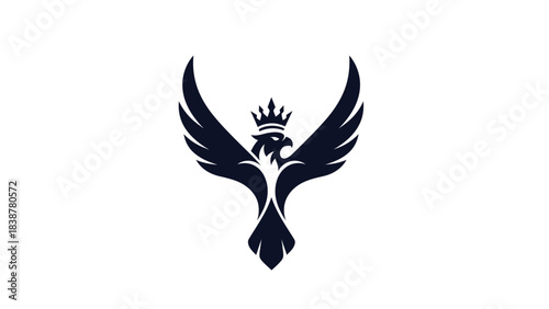 Majestic eagle with crown and spread wings, dark blue logo on white background.
