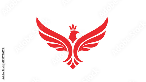 Red phoenix with crown spreading its wings logo concept.