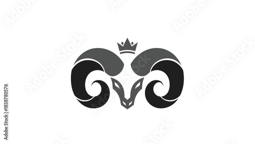 Minimalist Ram Head Logo with Crown Icon Vector Illustration
