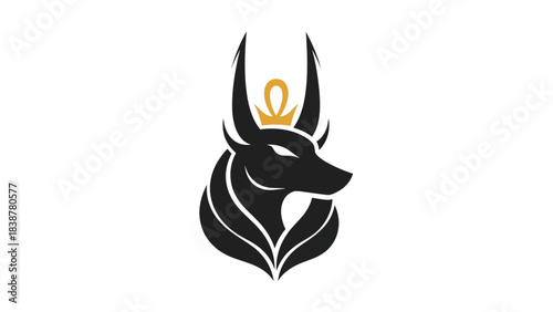 Anubis symbol with Ankh crown, abstract Egyptian god logo