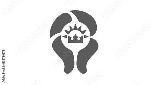 Abstract emblem of a crown protected by curved shapes
