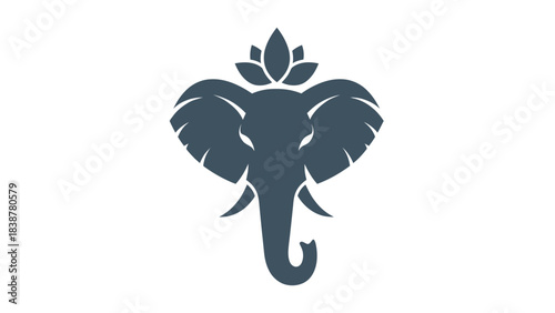 Stylized Elephant Head with Lotus Flower Crown Logo