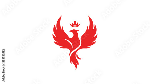 Red phoenix with crown logo isolated on white background
