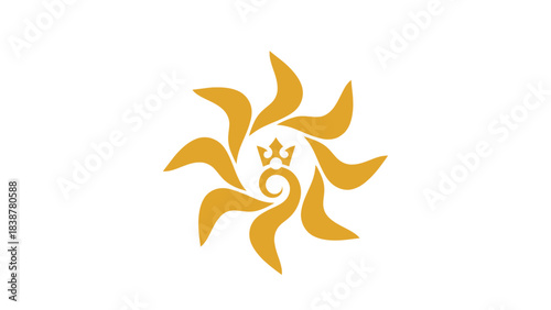 Abstract golden sun and crown logo design