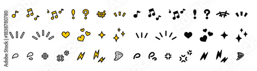 感情やリアクションを表すカラフルでポップな装飾記号アイコンセット2