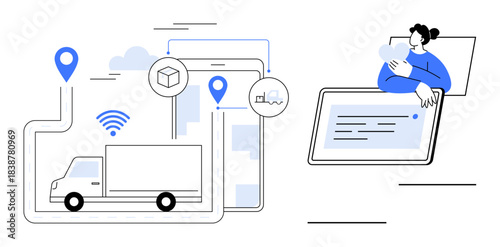 Logistics concept. Logistics leveraging GPS tracking and cloud systems for delivery optimization. Logistics improves fleet management, enhances connectivity, and supports supply chain efficiency